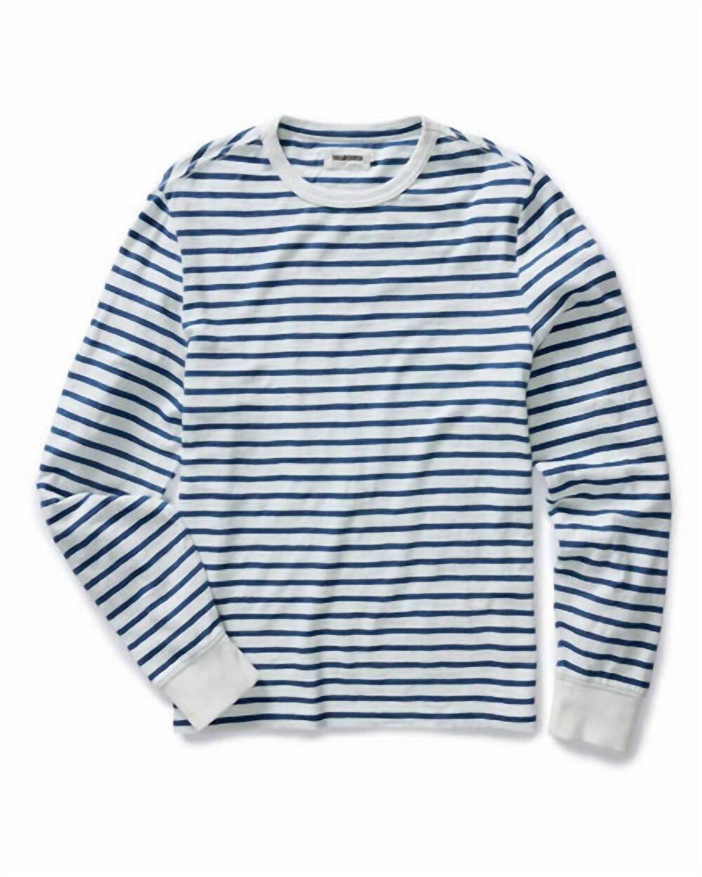 NEW TAYLOR STITCH men's organic cotton long sleeve tee in indigo stripe